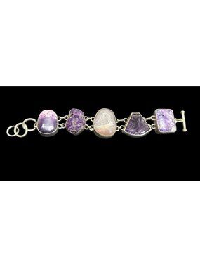 Ancient Echos Charoite and Amethyst Sterling Silver Bracelet Multi Gemstone